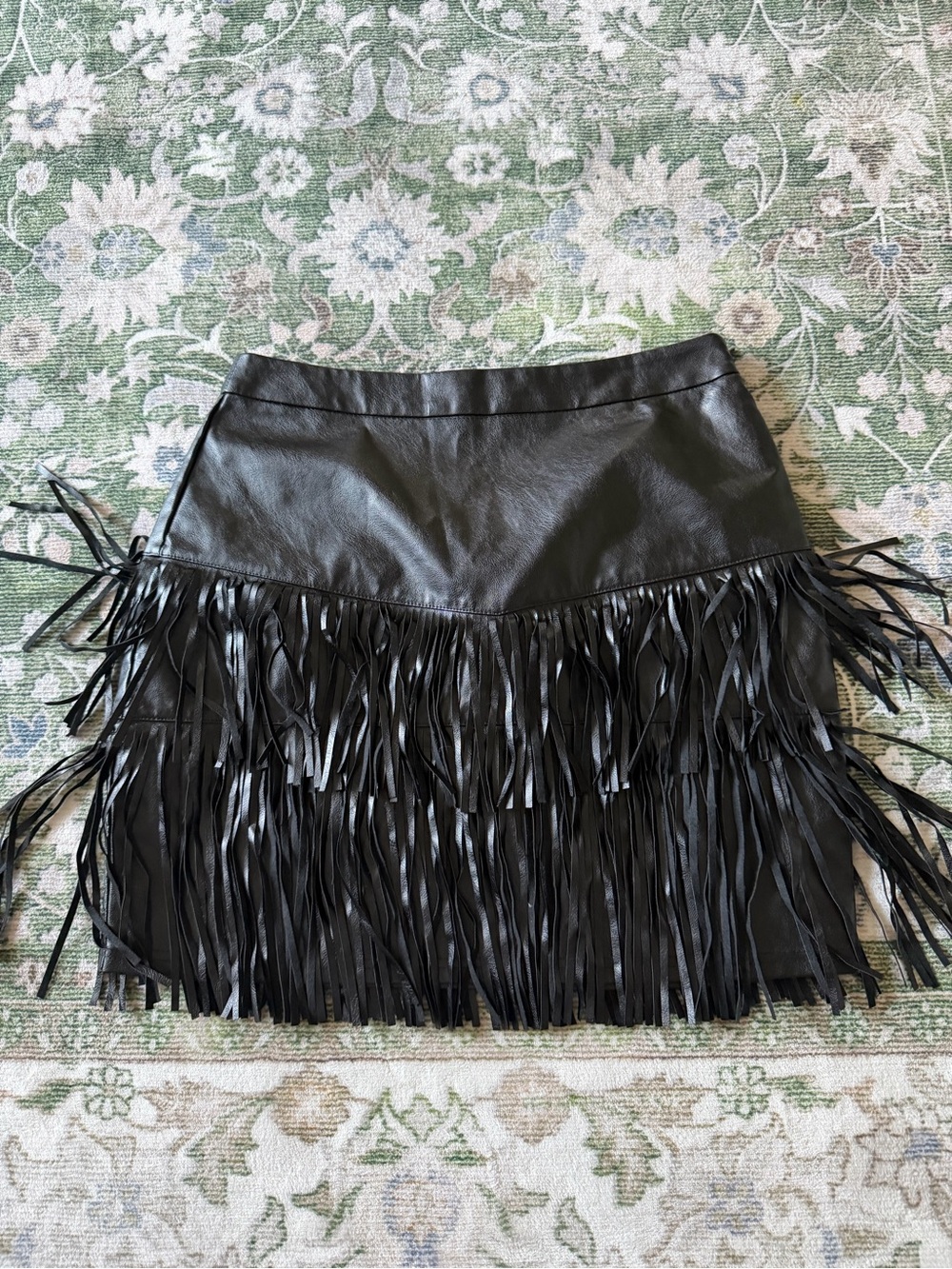 Altar'd State Black Leather Fringe Mini Skirt